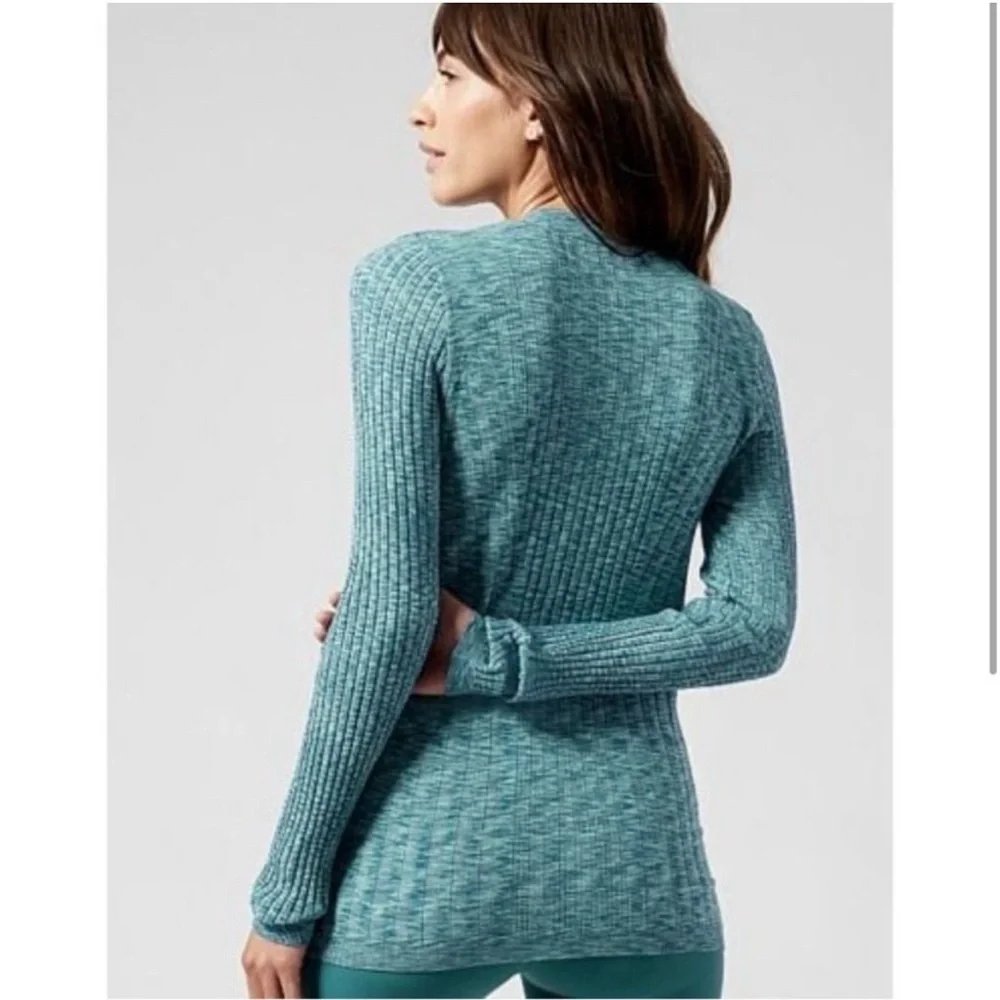 Athleta Revolve Seamless Ribbed Cardigan in Borealis Blue - Size Small